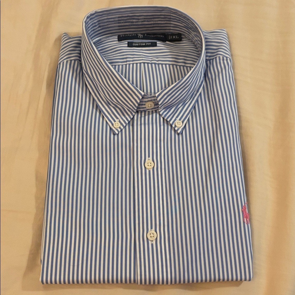 Ralph Lauren Men's Blue and White Striped Shirt